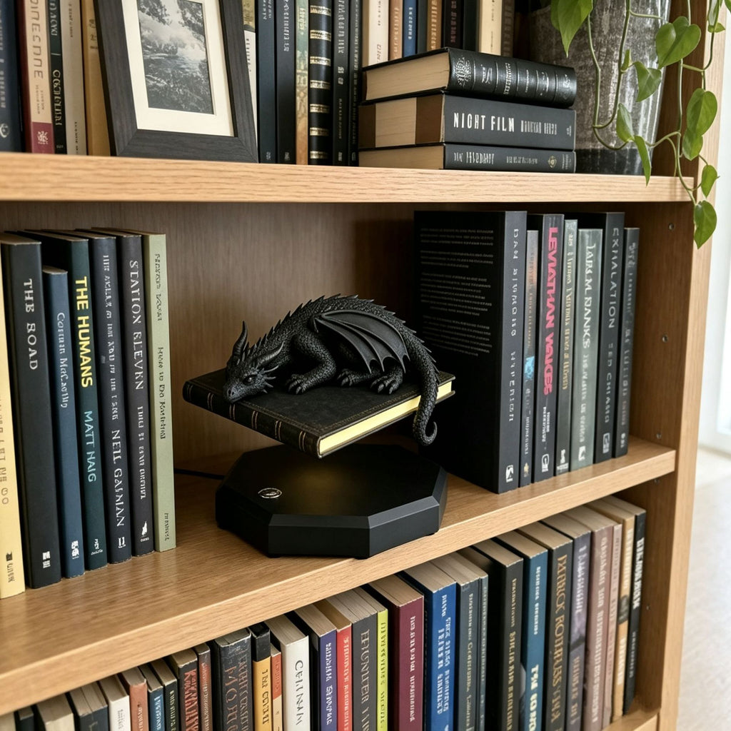 Lampe dragon sur livre en lévitation